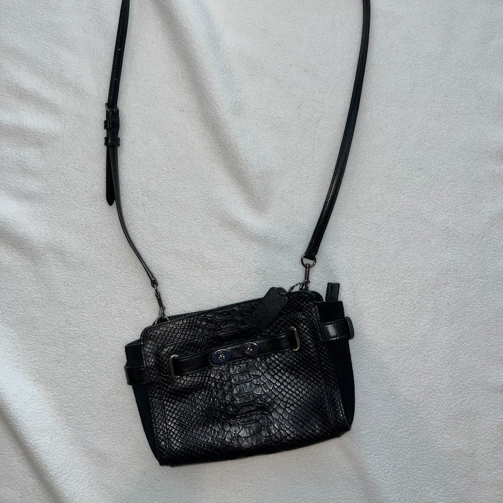 Black Faux Snake Skin Leather Coach Bag